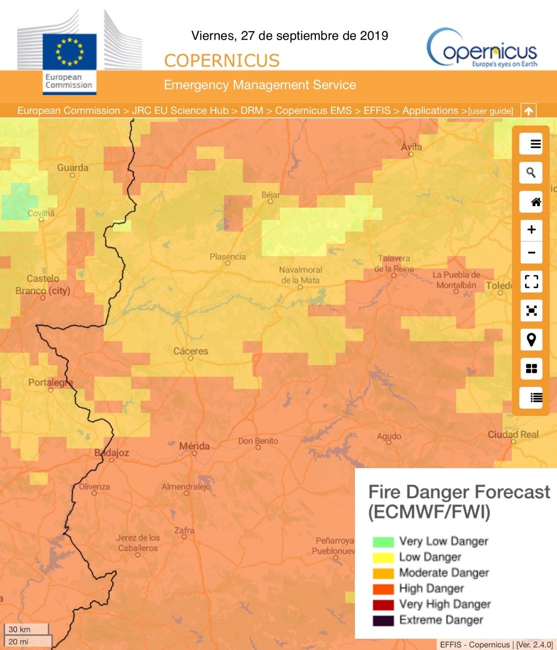 RIESGO DE INCENDIOS FORESTALES Viernes, día 27 de septiembre RIESGO DE INCENDIOS FORESTALES Viernes, día 27 de septiembre