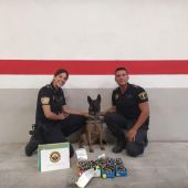 Agentes y perro de la Unidad Canina que actuó en la Estación de Autobuses de Elche.