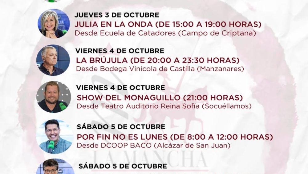Programación de los programas que Onda Cero emitirá desde bodegas de la DO La Mancha Programación de los programas que Onda Cero emitirá desde bodegas de la DO La Mancha