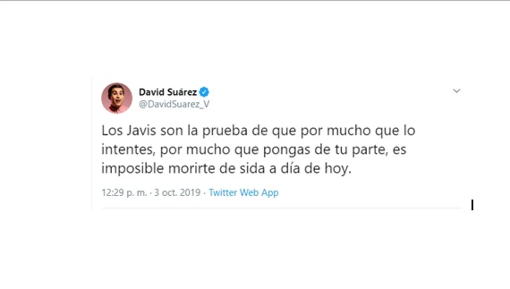 Tuit ofensivo del humorista David Suárez.