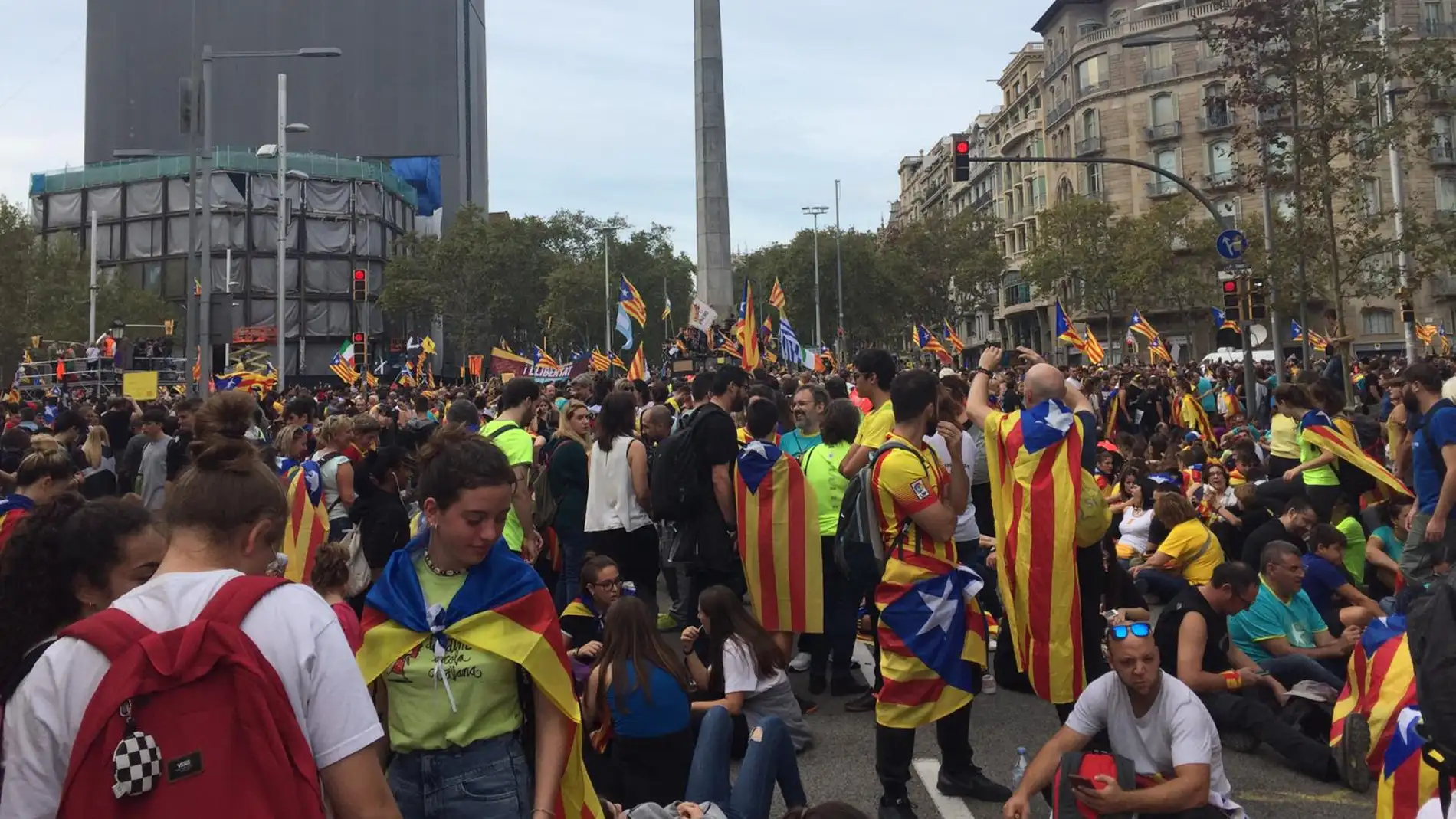 Manifestantes en el centro de Barcelona