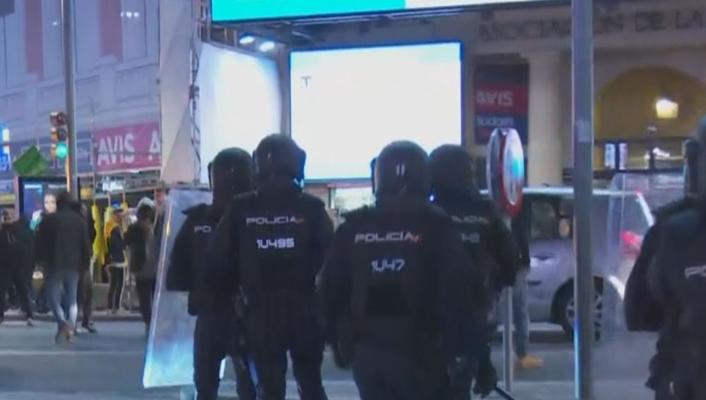Miembros de Policía Nacional durante la manifestación en Madrid