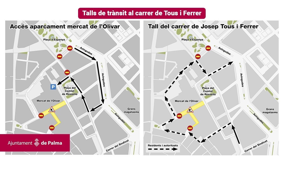 El Ayuntamiento de Palma anuncia cortes de tráfico en la calle Tous i Ferrer a partir de este lunes El Ayuntamiento de Palma anuncia cortes de tráfico en la calle Tous i Ferrer a partir de este lunes
