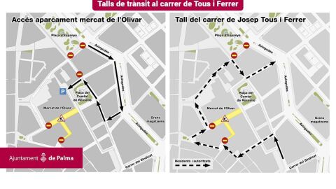 Cortes de tr&aacute;fico de la calle de Tous y Ferrer de Palma