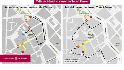 Cortes de tráfico de la calle de Tous y Ferrer de Palma Cortes de tráfico de la calle de Tous y Ferrer de Palma