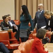 Macarena Olona, de Vox y otros diputados de la formación verde abandonan la Diputación Permanente tras ser expulsada por la presidenta del Congreso.