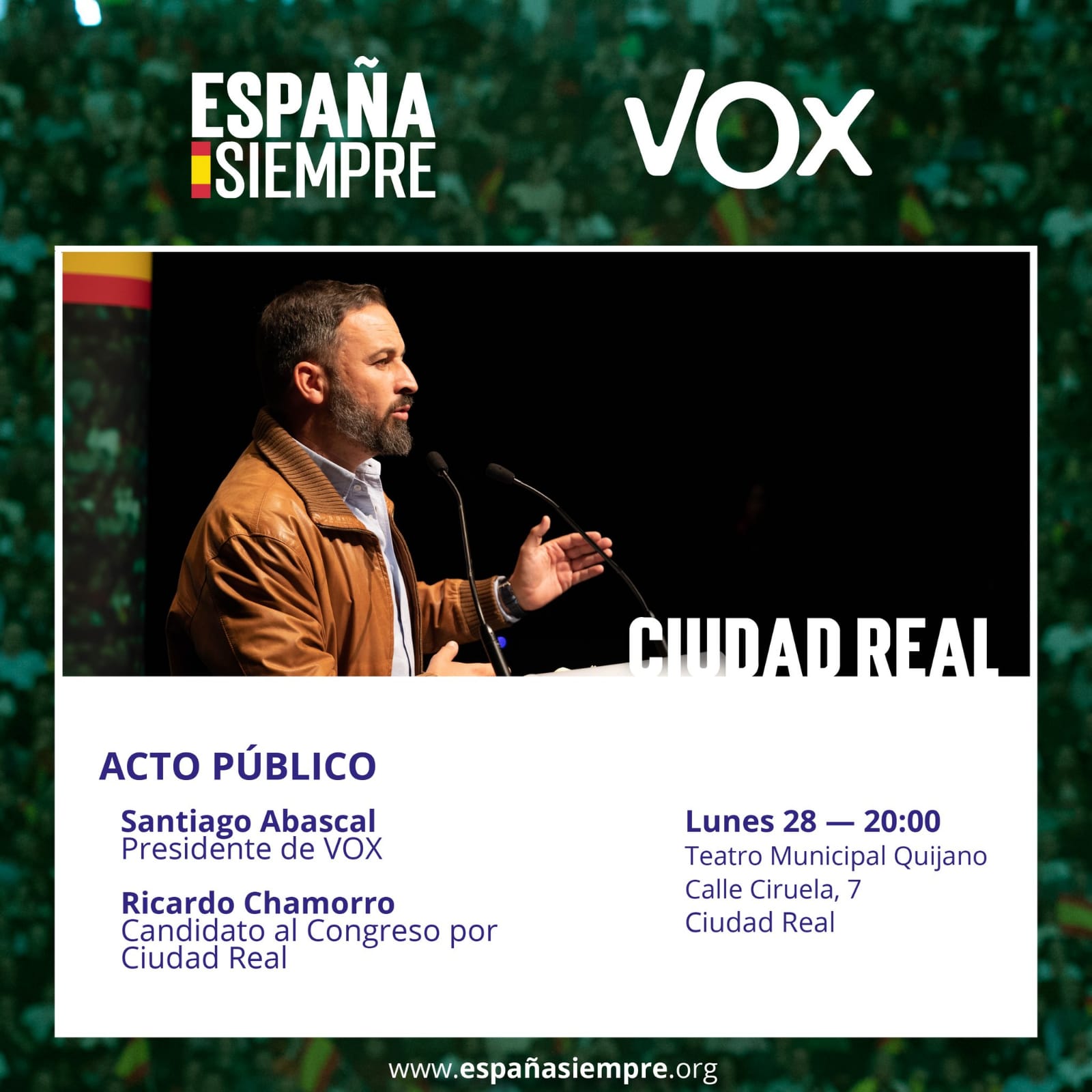 Abascal visitará Ciudad Real el lunes 28 de octubre Abascal visitará Ciudad Real el lunes 28 de octubre