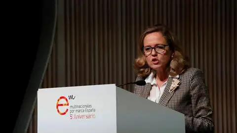 Nadia Calviño, en su intervención en la jornada "España ante los desafíos del siglo XXI. Multinacionales por marca España" Nadia Calviño, en su intervención en la jornada "España ante los desafíos del siglo XXI. Multinacionales por marca España"
