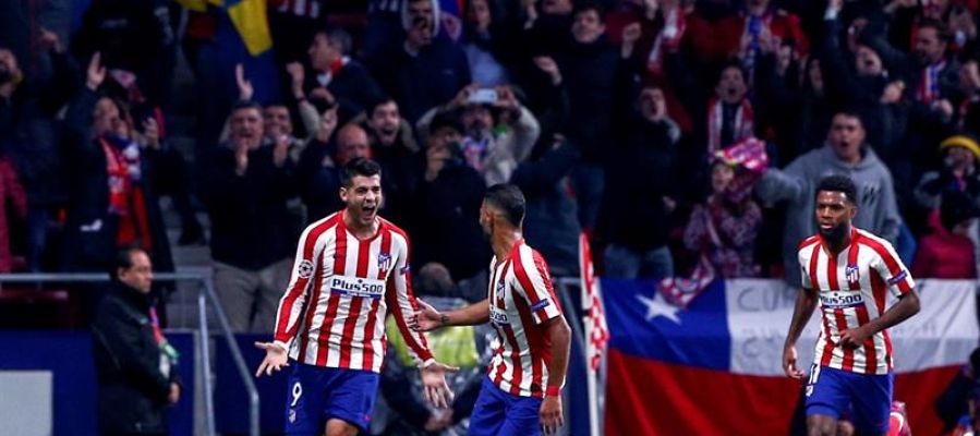 Álvaro Morata celebra el tanto ante el Leverkusen Álvaro Morata celebra el tanto ante el Leverkusen