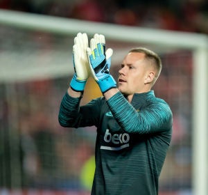 Ter Stegen durante el partido contra el Slavia de Praga Ter Stegen durante el partido contra el Slavia de Praga