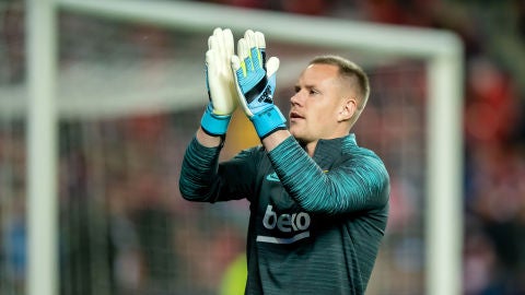 Ter Stegen durante el partido contra el Slavia de Praga