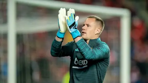 Ter Stegen durante el partido contra el Slavia de Praga Ter Stegen durante el partido contra el Slavia de Praga