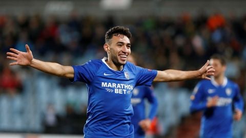 Munir celebra uno de sus tres goles