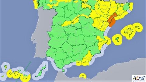 Mapa de avisos de la Aemet para este fin de semana.