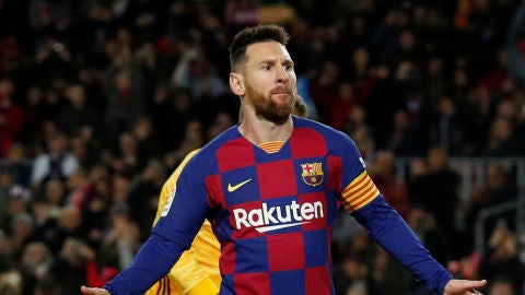 Messi celebra uno de sus goles con el Bar&ccedil;a