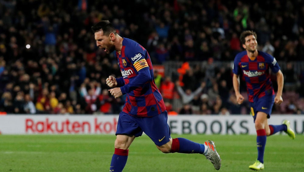 Leo Messi celebra su gol en el Camp Nou