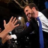 Pablo Casado celebra el resultado electoral en la sede de Génova