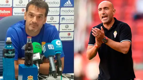 El ex portero del Oviedo, Esteban Suárez, y el ex entrenador del Sporting, Pitu Abelardo El ex portero del Oviedo, Esteban Suárez, y el ex entrenador del Sporting, Pitu Abelardo