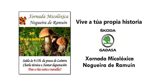 Xornada Micolóxica Nogueira de Ramuín Este sábado 30 de novembro, Nogueira de Ramuín acolle unha xornada adicada á micoloxía, que inclúe saída ao monte, charla técnica e xantar.