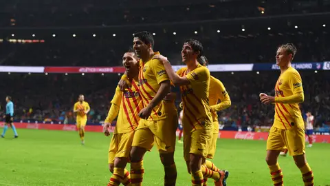 Los jugadores del Barça celebran el gol de Messi Los jugadores del Barça celebran el gol de Messi