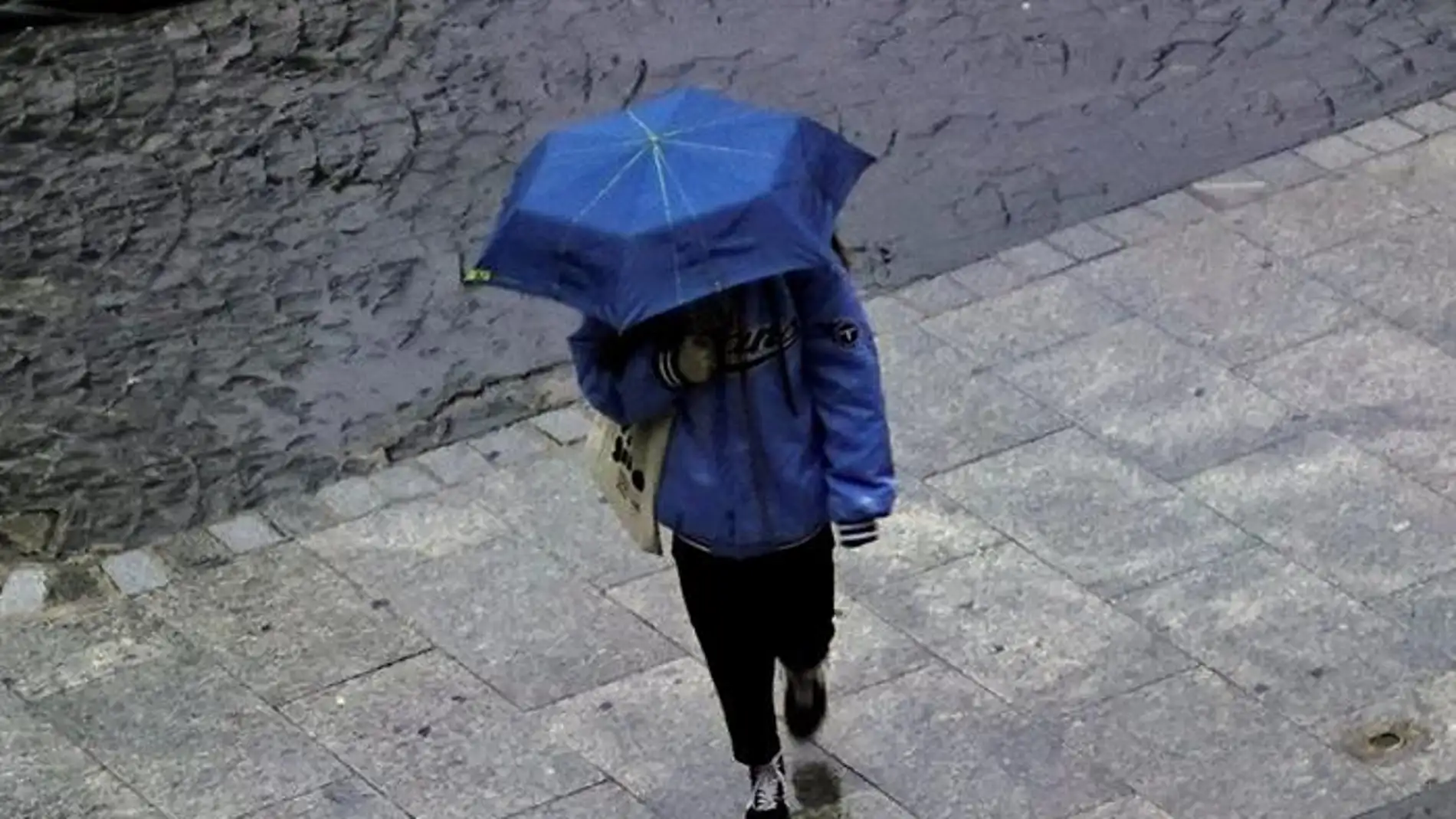 Una persona camina con un paraguas por la lluvia.