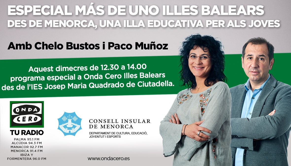 Convertir Menorca en una isla educativa con los jóvenes como protagonistas, es la gran apuesta del Departamento de cultura, juventud y deporte del Consell Insular de Menorca. Convertir Menorca en una isla educativa con los jóvenes como protagonistas, es la gran apuesta del Departamento de cultura, juventud y deporte del Consell Insular de Menorca.