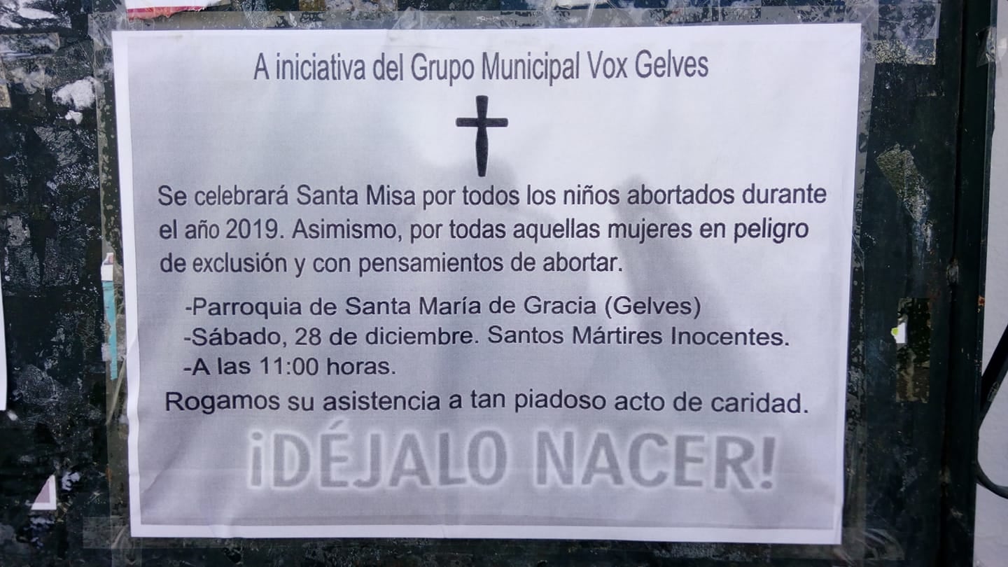 Vox convoca una misa por los "bebés abortados" de 2019 y un reparto de réplicas de fetos Vox convoca una misa por los "bebés abortados" de 2019 y un reparto de réplicas de fetos