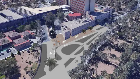 Simulación de la actuación proyectada junto al Hospital General Universitario de Elche. Simulación de la actuación proyectada junto al Hospital General Universitario de Elche.