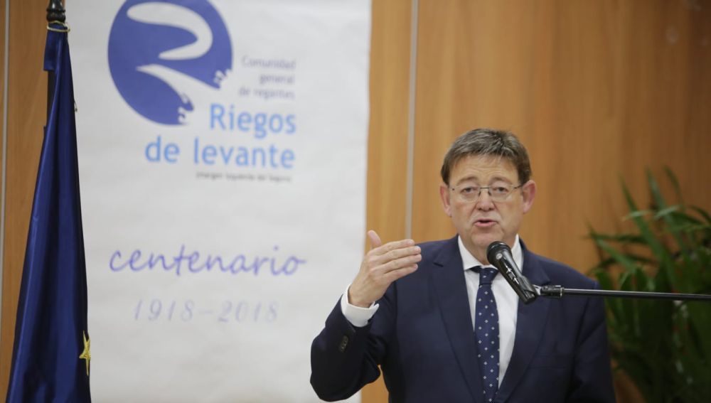 Ximo Puig, presidente de la Generalitat Valenciana en la sede de Riegos de Levante.