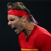 Nadal celebra el triunfo ante Álex de Miñaur