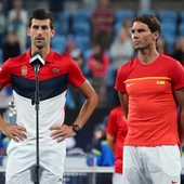 Djokovic y Nadal, durante la ceremonia de entrega de la ATP Cup Djokovic y Nadal, durante la ceremonia de entrega de la ATP Cup