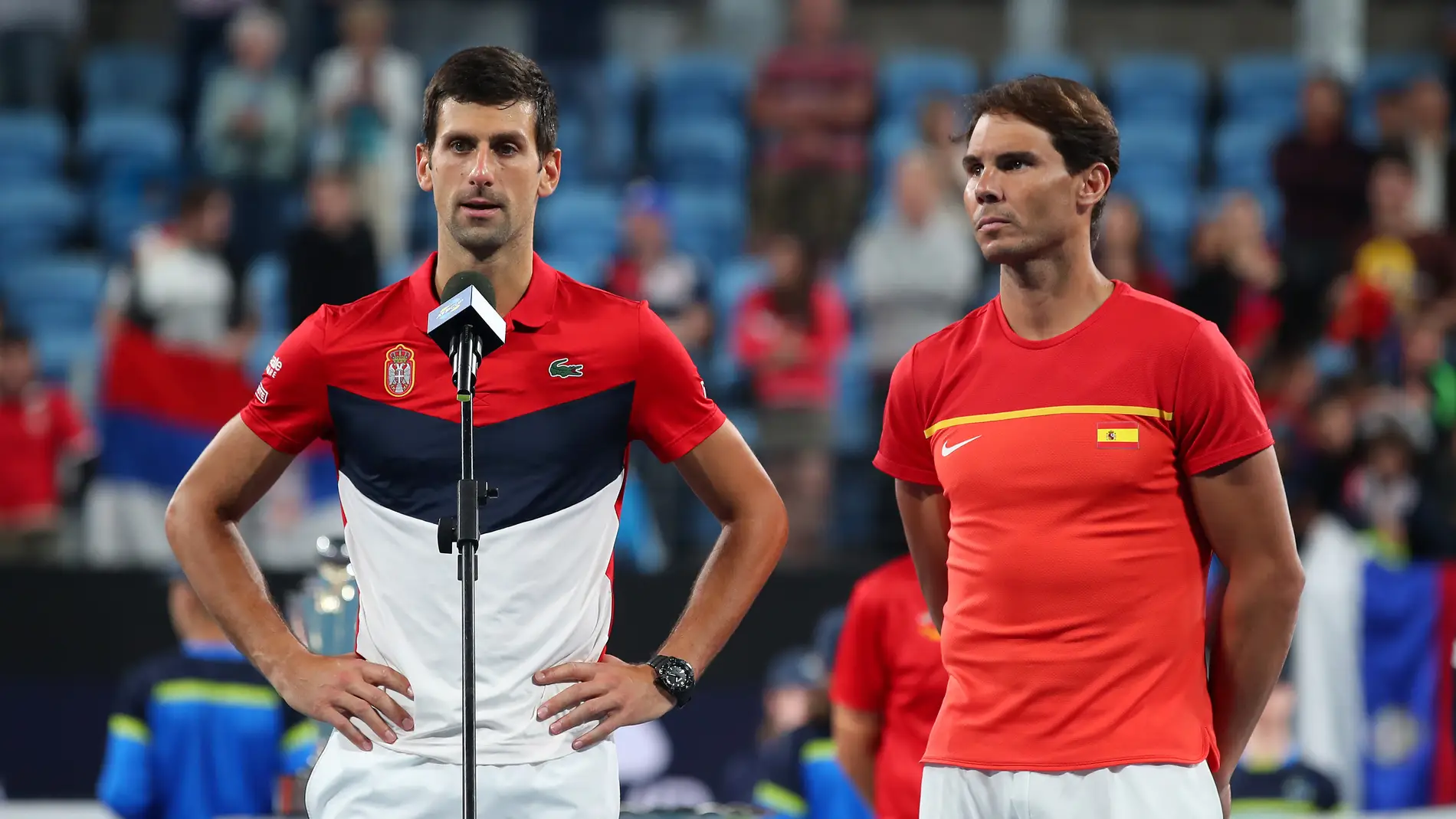 Djokovic y Nadal, durante la ceremonia de entrega de la ATP Cup