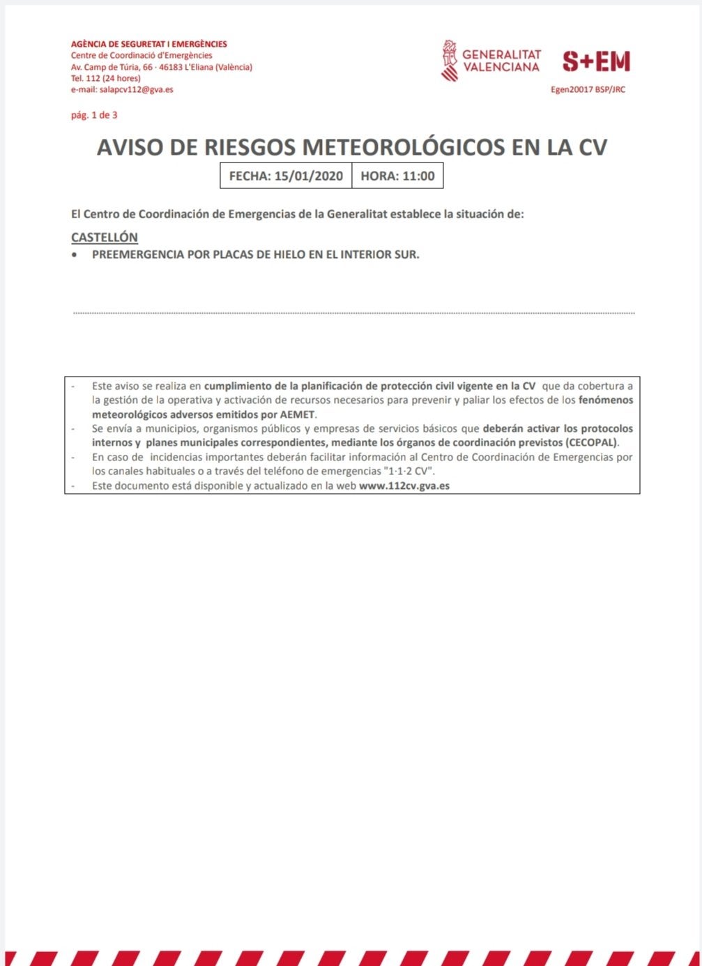 La Generalitat establece preemergencia por placas de hielo en el interior sur de Castellón La Generalitat establece preemergencia por placas de hielo en el interior sur de Castellón