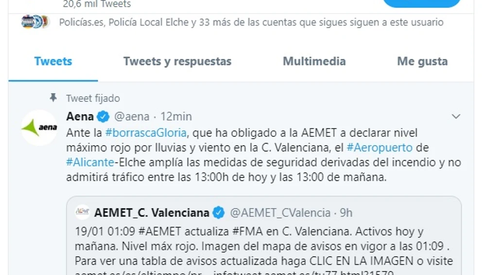 Aena ha comunicado el cierre del aeropuerto Alicante-Elche.