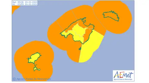 La Aemet mantiene para este lunes en Baleares la alerta naranja por meteorología adversa. Gloria