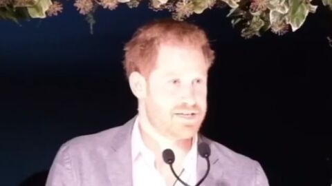El pr&iacute;ncipe Harry durante su discurso en una cena ben&eacute;fica