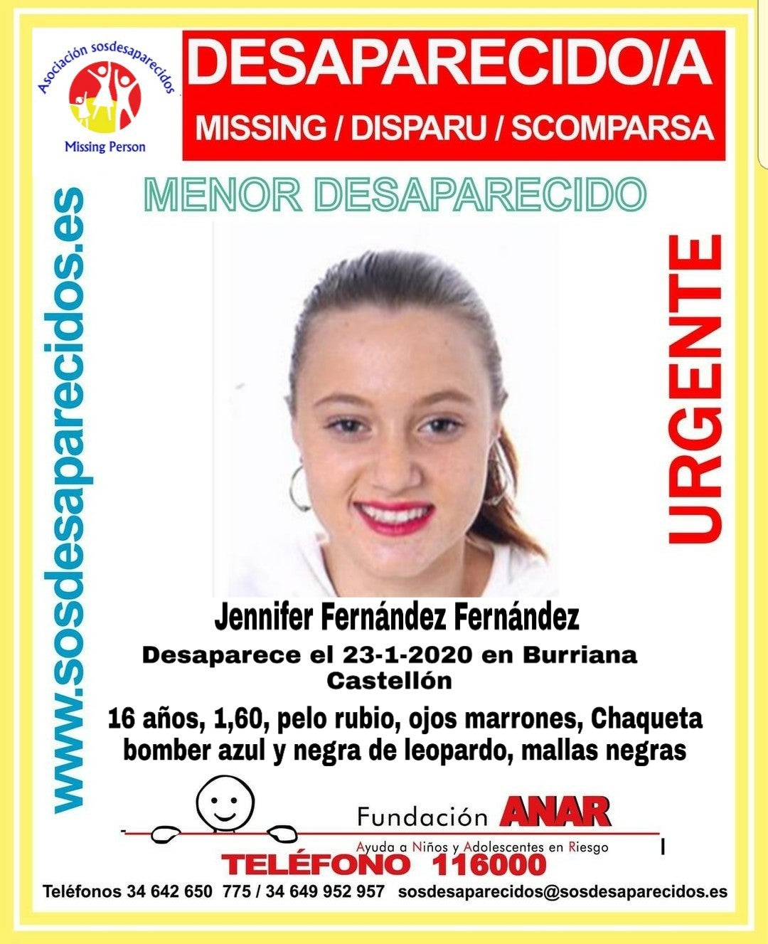 Piden ayuda para encontrar a una joven de 16 años desaparecida en Burriana Piden ayuda para encontrar a una joven de 16 años desaparecida en Burriana