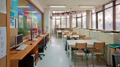 Un aula vacía de un colegio de Baleares. 
