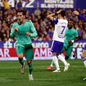 Lucas Vázquez celebra uno de sus goles con el Real Madrid