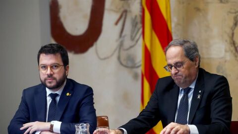 Pere Aragon&egrave;s y Quim Torra en una reuni&oacute;n del Govern