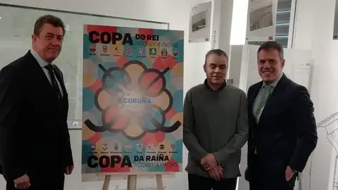 Cartel Copa del Rey de la Reina de Hockey 2020 Juan Ignacio Borrego, Antón Lezcano y Emilio Fernández