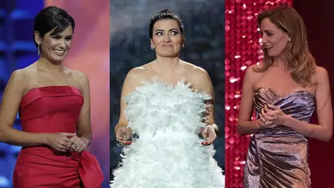 Montaje con las presentadoras de los Premios Forqué, los Premios Goya y los Premios Feroz Elena Sánchez, Silvia Abril y María Hervás han sido las encargadas de conducir las ceremonias de premios del cine español en 2020