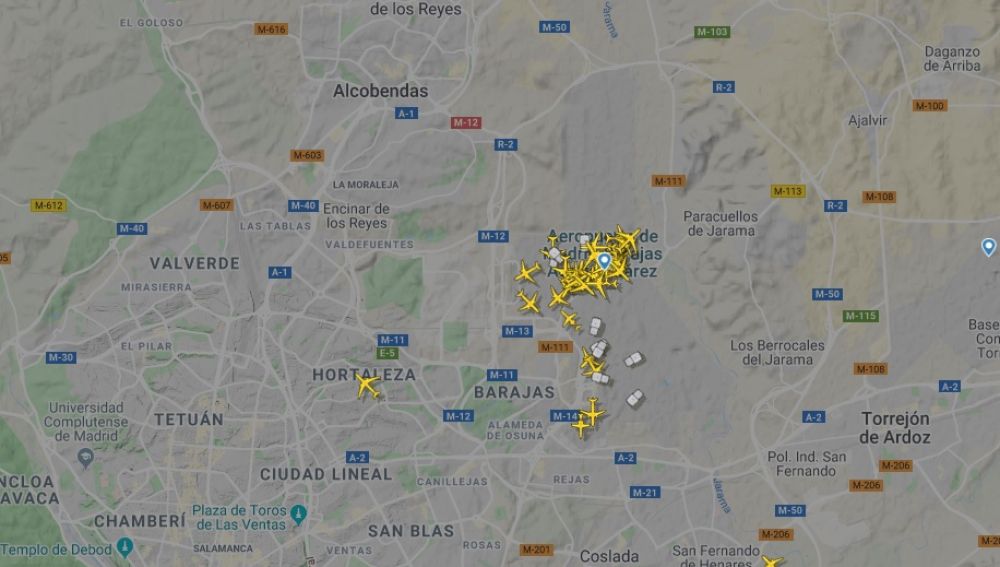 Mapa de los vuelos en Madrid-Barajas