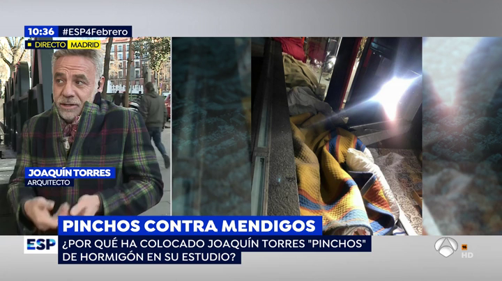 Joaquín Torres responde a las críticas por poner pinchos en su estudio contra los indigentes: "No hay manera de ayudarles porque no quieren" Joaquín Torres responde a las críticas por poner pinchos en su estudio contra los indigentes: "No hay manera de ayudarles porque no quieren"