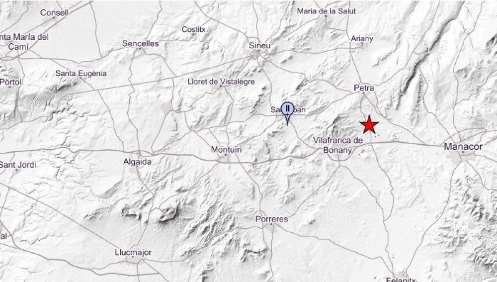 Mapa que muestra el epicentro del terremoto registrado en Mallorca.