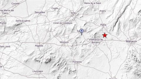 Mapa que muestra el epicentro del terremoto registrado en Mallorca.