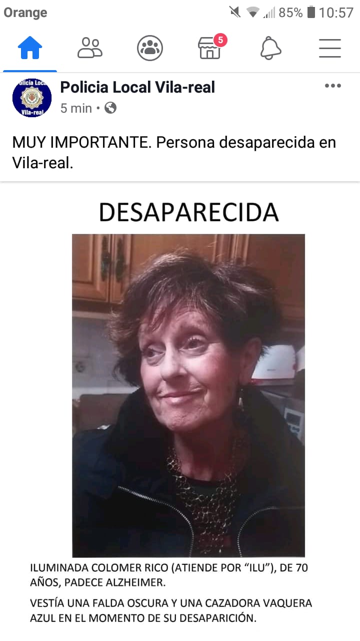 Busquen a una dona de 70 anys desapareguda a Vila-real que pateix alzheimer Busquen a una dona de 70 anys desapareguda a Vila-real que pateix alzheimer