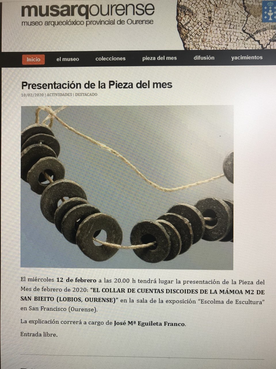 A Peza do Mes do Museo Arqueolóxico A Peza do Mes do Museo Arqueolóxico