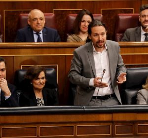 Pablo Iglesias, Pedro Sánchez, Carmen Calvo y Nadia Calviño, en el Congreso Pablo Iglesias, Pedro Sánchez, Carmen Calvo y Nadia Calviño, en el Congreso