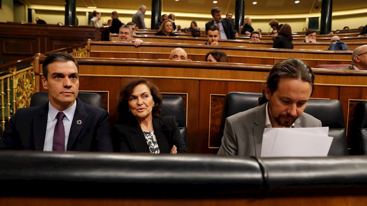 Pedro Sánchez, Carmen Calvo y Pablo Iglesias